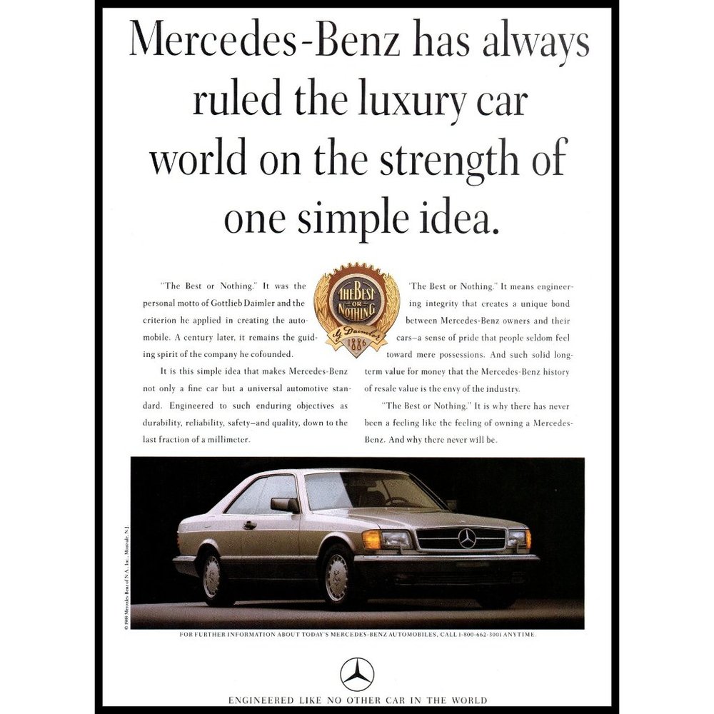 1989 Mercedes Benz S Class Coupe Vintage Print Ad German Luxury Car Wall Art